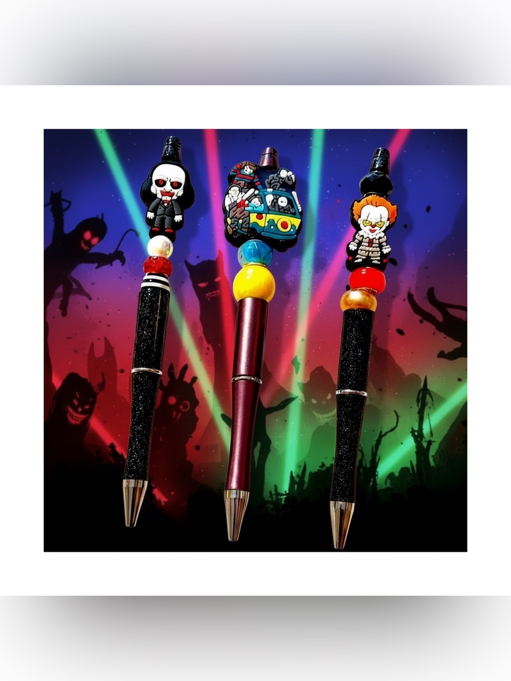 🤡🆕🤡 Horror-Themed Decorative Pens Set Of 3*Black, Yellow, Red #3